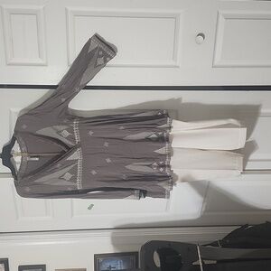 Beautiful Taupe & beige colored top. & Beige colored dress capris